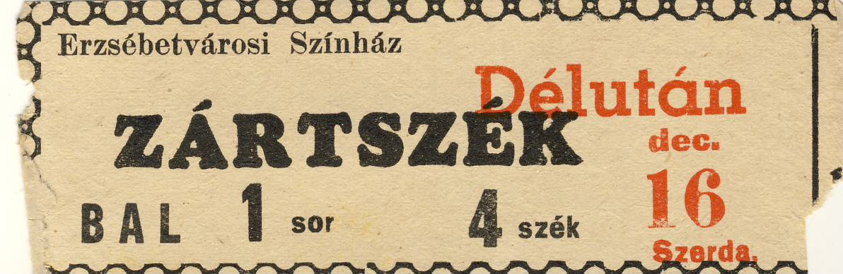 1942.04.21. Erzsébetvárosi Színház 1. sor 4. szék