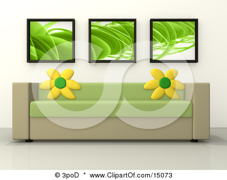 15073-Green-And-Tan-Couch-With-Sunflower-Throw-Pillows-Under-Thr