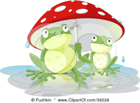 39228-Clipart-Illustration-Of-An-Adult-Frog-Holding-A-Mushroom-U