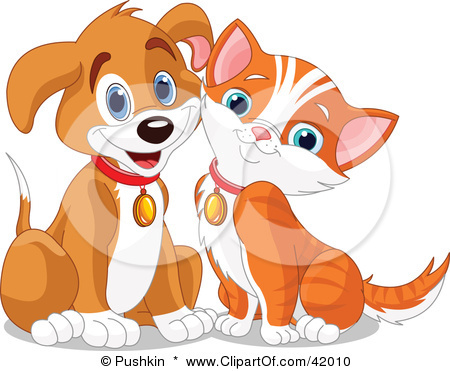 42010-Clipart-Illustration-Of-A-Happy-Brown-Puppy-And-Orange-Kit