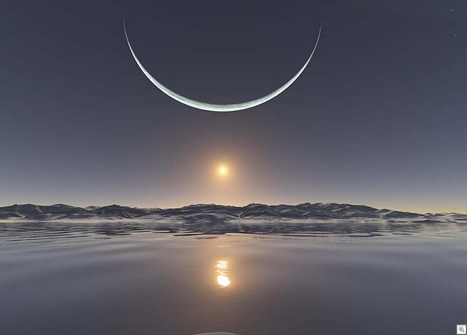 sunset north pole with moon