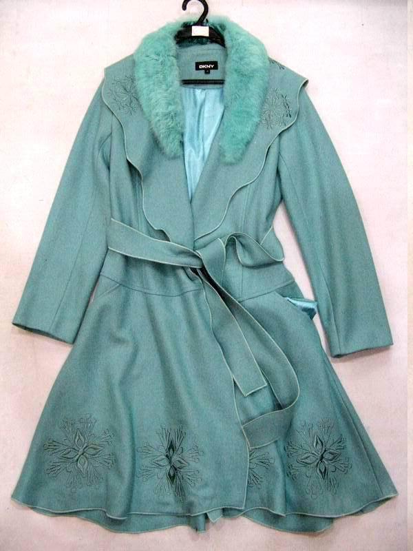 91006B-19A  DKNY GREEN WOOL RABBIT COLLAR OVERCOAT SIZE 2 4 6 PR